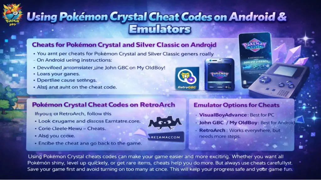 Using Pokemon Crystal Cheats Codes on Android & Emulators