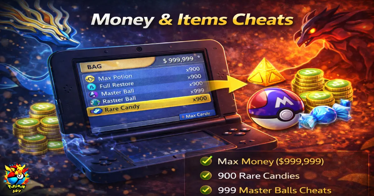 Pokemon X and Y max money and items cheats rare candy master ball