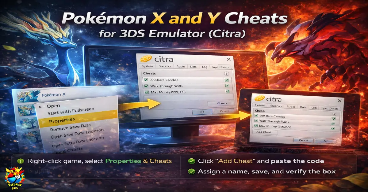 Pokemon X and Y cheats guide for Citra emulator settings