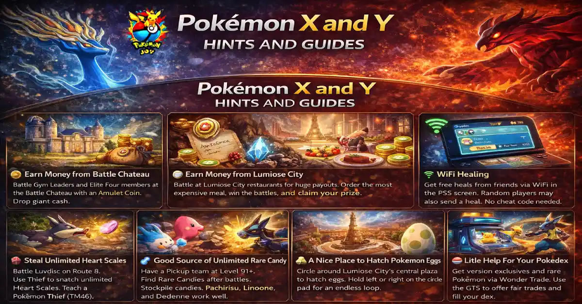 Pokemon X and Y hints and guides money rare candy wifi tips