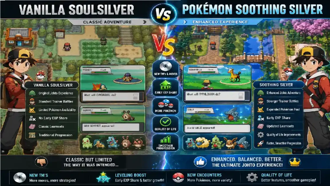 Pokémon Soothing Silver Cheats: Complete Guide for This Popular SoulSilver ROM Hack 1 Vanilla soulsiver vs pokemon Sooting Silver